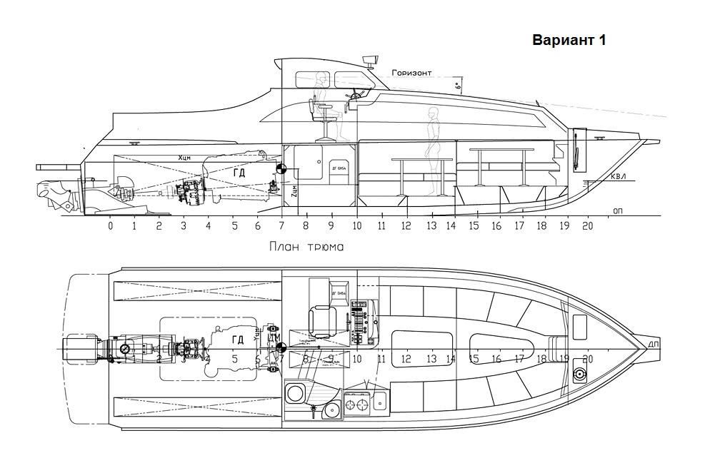 План палубы - Катер ST-10W «Охта»
