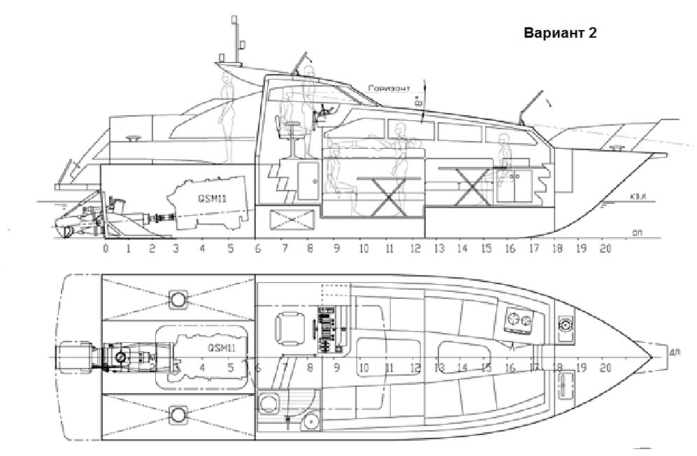 План палубы - Катер ST-10W «Охта»